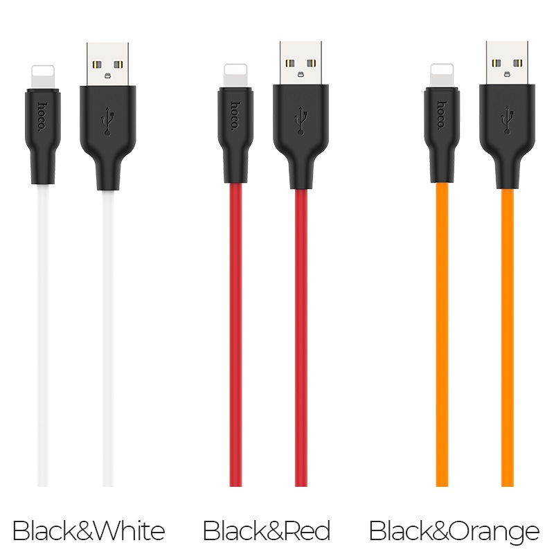 Зарядные устройства и кабели - Кабель USB HOCO X21 Plus Silicone USB - Lightning 1 м, белый/красный