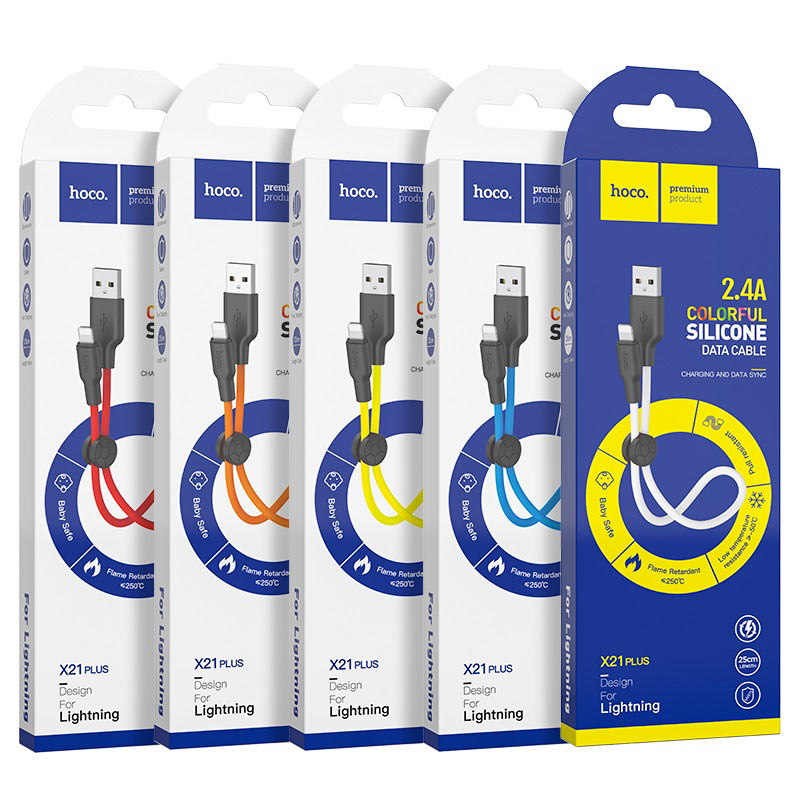 Зарядные устройства и кабели - Кабель USB HOCO X21 Plus Silicone USB - Lightning, 25 см, красный/белый