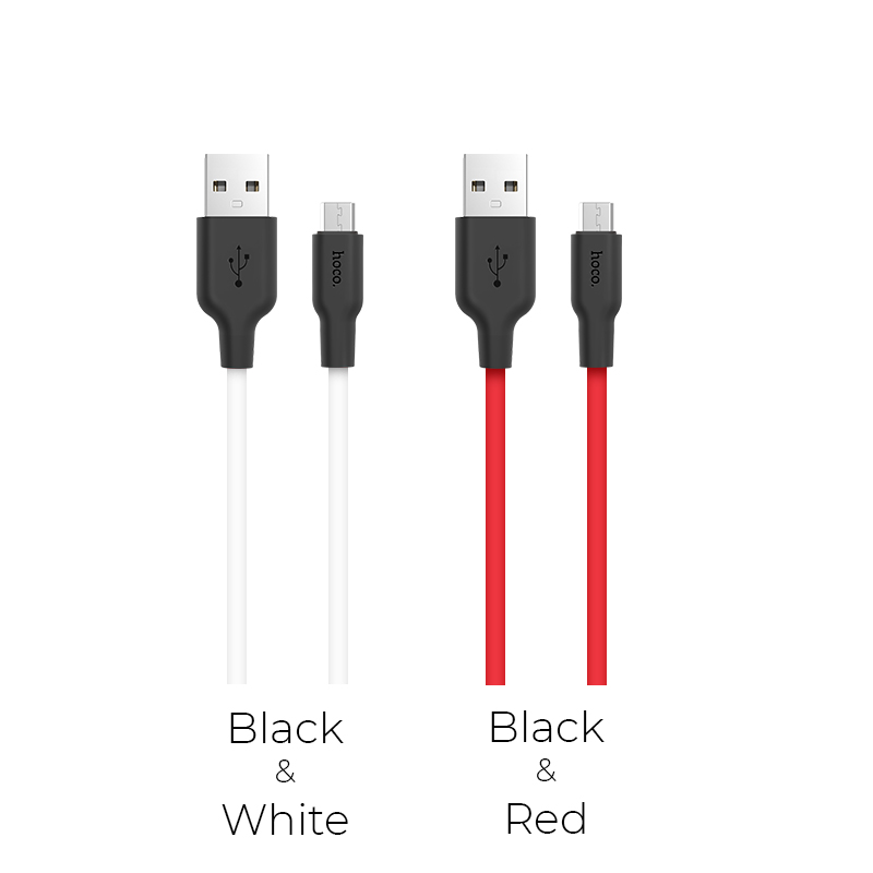 Зарядные устройства и кабели - Кабель USB HOCO X21 Silicone USB - MicroUSB, 1 м, белый/красный