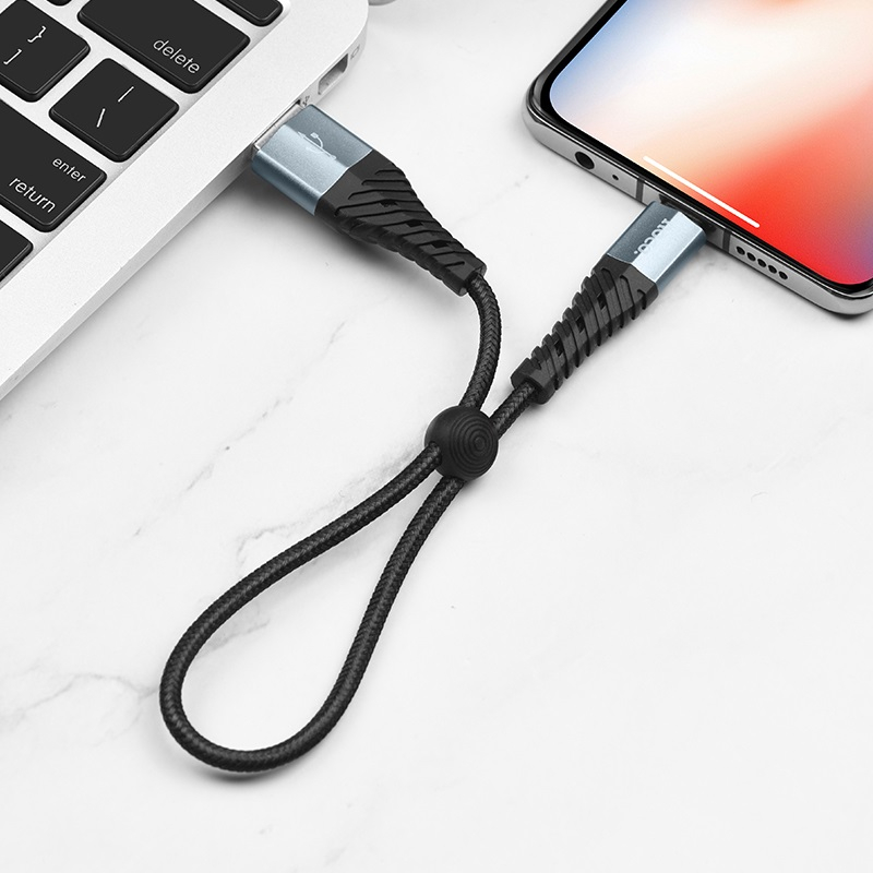 Зарядные устройства и кабели - Кабель USB HOCO X38 Cool Lightning, 2.4А, 25 см, черный