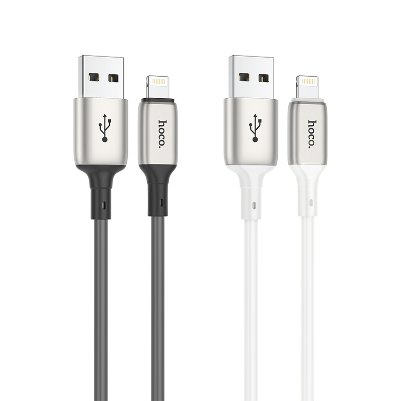 Зарядные устройства и кабели - Кабель HOCO X66 Howdy USB - Lightning, 2.4А, 1 м, белый/серый