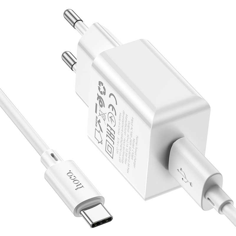 Зарядные устройства и кабели - Зарядное устройство HOCO C106A 1xUSB с Кабелем USB - Type-C, 2.1A, 10.5W