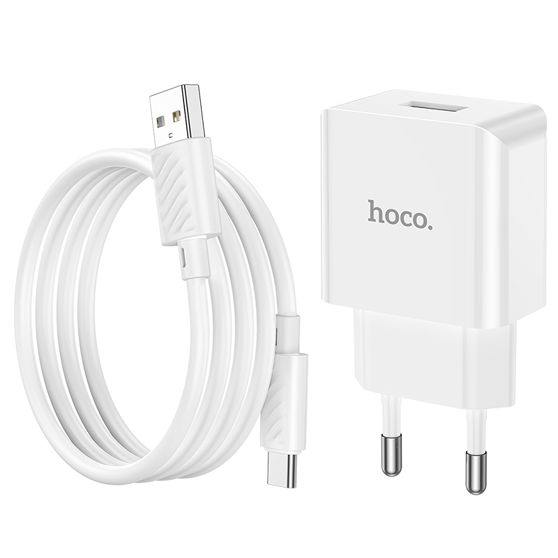 Зарядные устройства и кабели - Зарядное устройство HOCO C106A 1xUSB с Кабелем USB - Type-C, 2.1A, 10.5W
