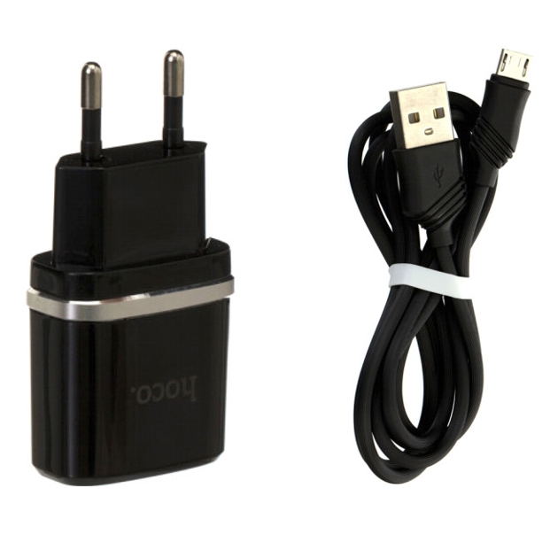 Зарядные устройства и кабели - Зарядное устройство HOCO C11 Smart 1xUSB с Кабелем USB - Micro, 1A, 5W белый/черный