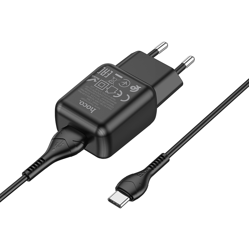 Зарядные устройства и кабели - Зарядное устройство HOCO C96A 1xUSB с Кабелем USB - Type-C, 2.1A, 10W, черный/белый